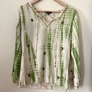 Vintage Embellished Green Tie-Dye Tunic